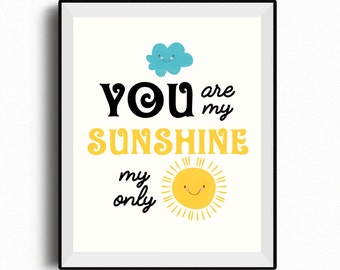 You are my sunshine wall art, set of 2 printables, nursery decor, kids room, 8x10, nursery song, baby nursery art, set of 2 prints, yellow