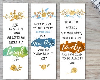 Anne of Green Gables Printable Bookmarks, Set of bookmarks, Book lover gift, Anne of Green Gables quote, tomorrow is a new day,life is worth