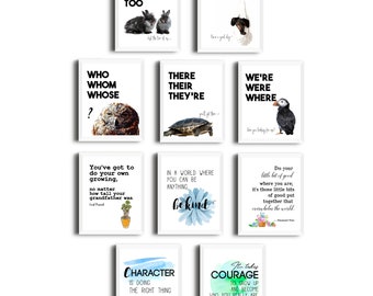 Classroom Decor, Set of 10, printables, Inspirational quotes, for kids, Kids room prints, Teacher gift, Prints for teachers, Grammar prints