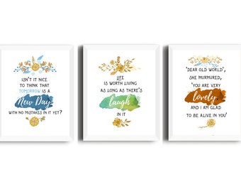 Anne of Green Gables - set of 3 printables, Anne of Green Gables quotes, Anne of Green Gables print, book lover gift, laugh, new day, lovely