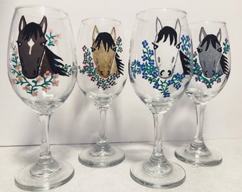 Hand Painted Horse Wine Glass, Personalized Equestrian Gift