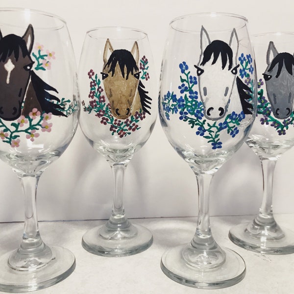 Hand Painted Wine Glass with Horse, Personalized Gift for Horse Lover, Customized Horse Face on