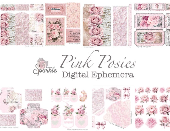 Pink Posies Ephemera Digital / Printable Journal Cutout Flower Spring Floral