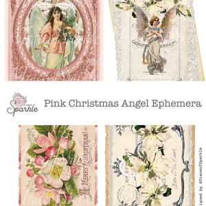 Pink Christmas Angel Ephemera Digital / Printable
