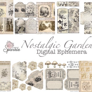 As coisas efêmeras nostálgicas do jardim cortam recortes digitais/imprimíveis do jornal