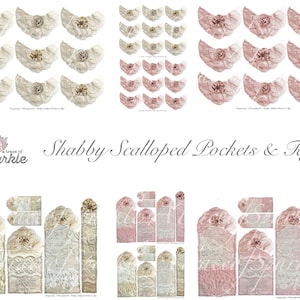 Shabby Scalloped Lace Pockets and Tags Digital / Printable