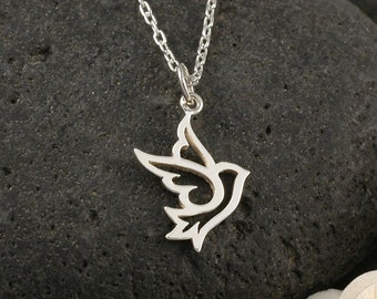 Openwork Bird Pendant Jewelry 925 Sterling Silver Peace Dove Charm Necklace
