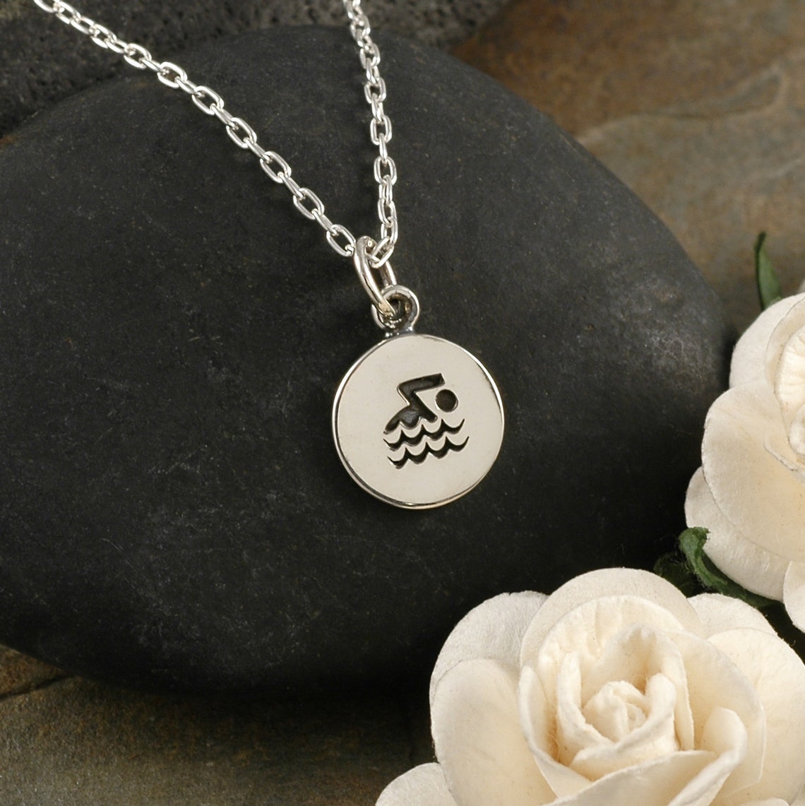 Sterling Silver Swim necklace swimmer jewelry swimmer Etsy