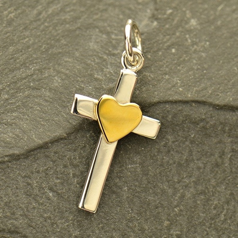 Sterling Silver Cross With Heart Necklace Faith First Etsy