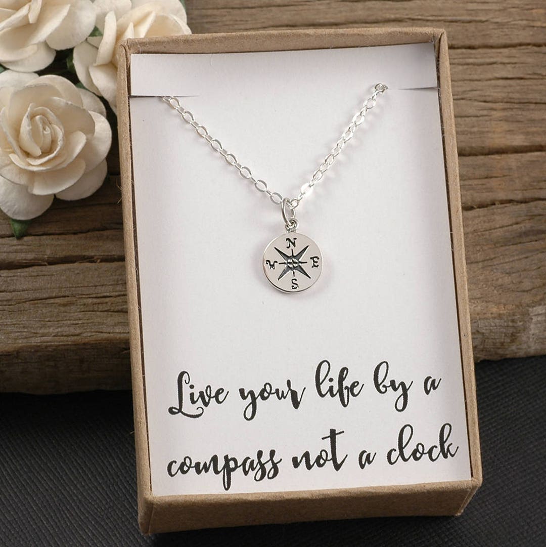 Compass Necklace, Graduation Gift, Sterling Silver or Gold Compass ...