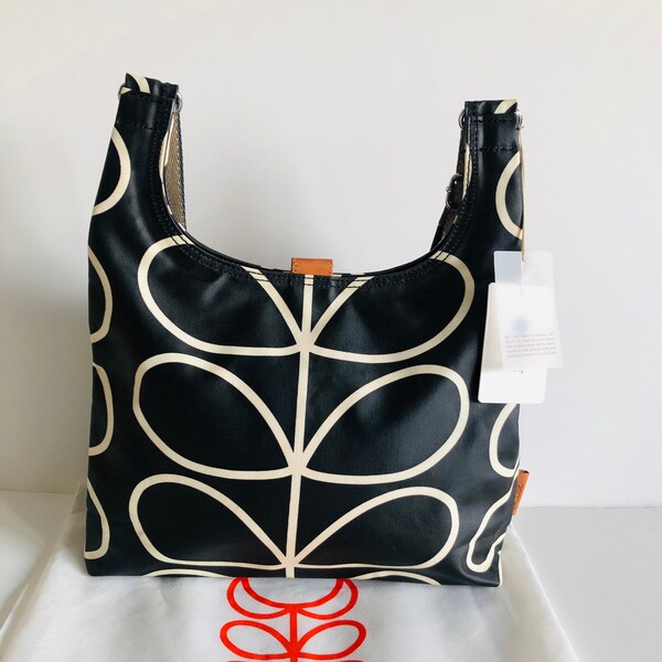 Orla Kiely Rare Black White Liquorice Stem Midi Sling Crossbody Shoulder Bag|Not Backpack Dress Coat Tote Bag Wallet Purse Handbag