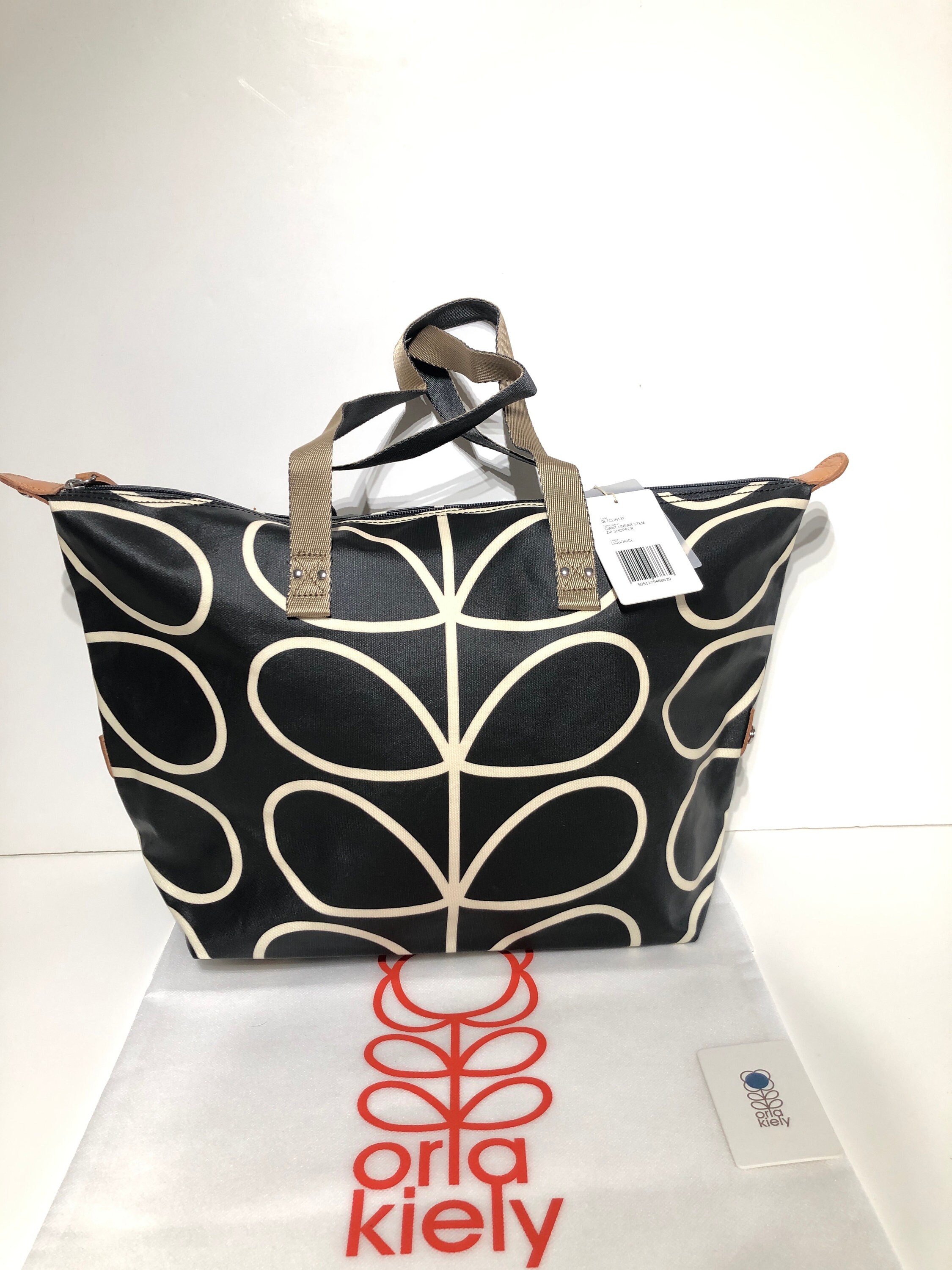 Orla Kiely Rare Black White Giant Stem Zip Shopper Sling Shoulder
