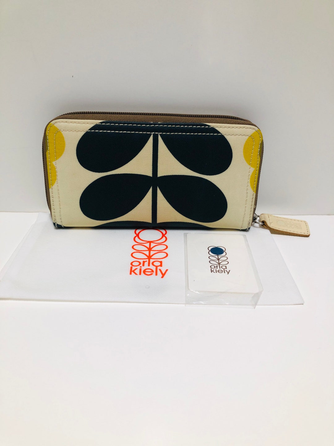 Orla Kiely Rare White Yellow Me Not Big Zip Wallet Etsy