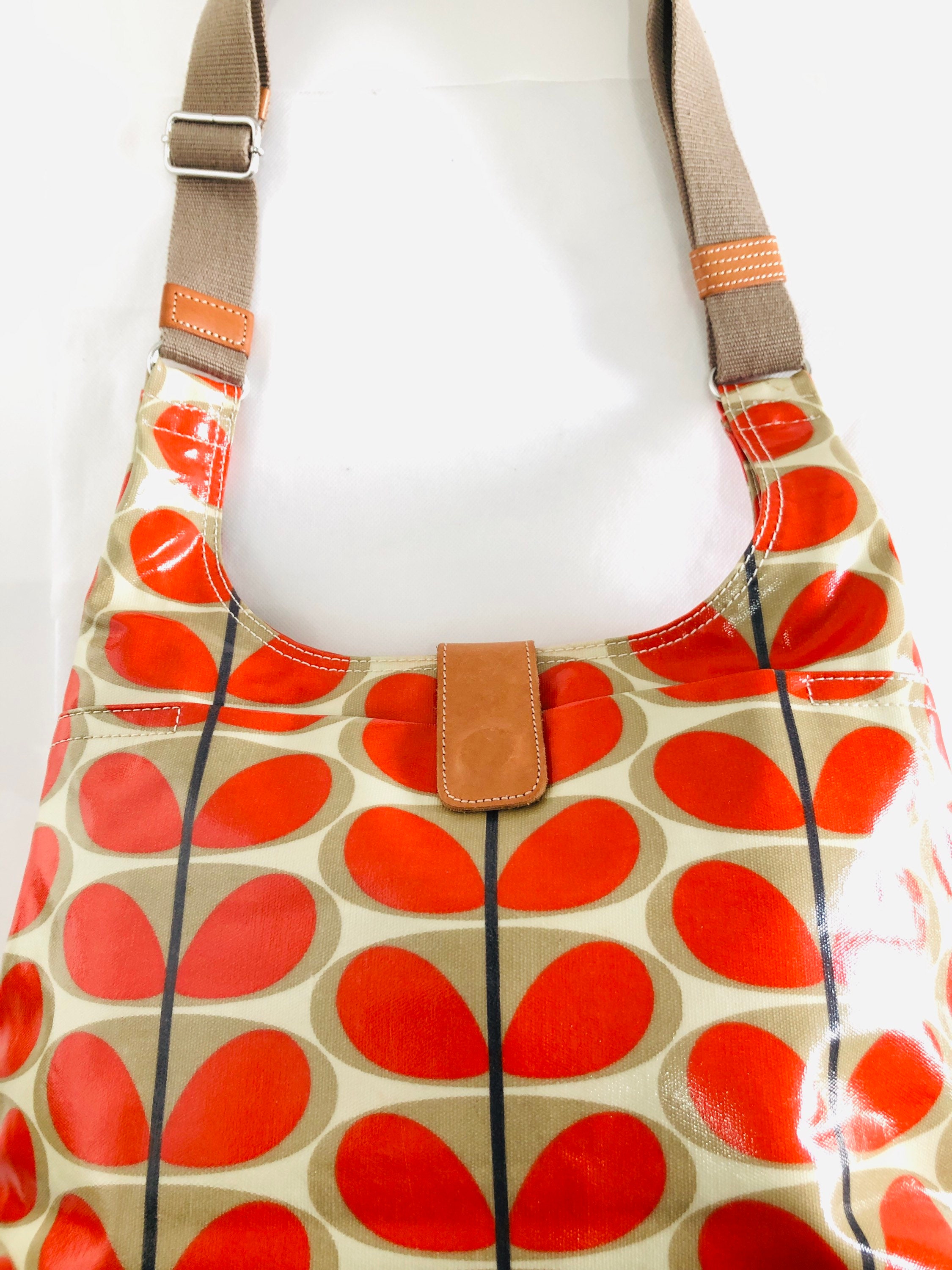 Orla Kiely Rare Laminate Flower Stem Print Classic Orange Red Brown Zip