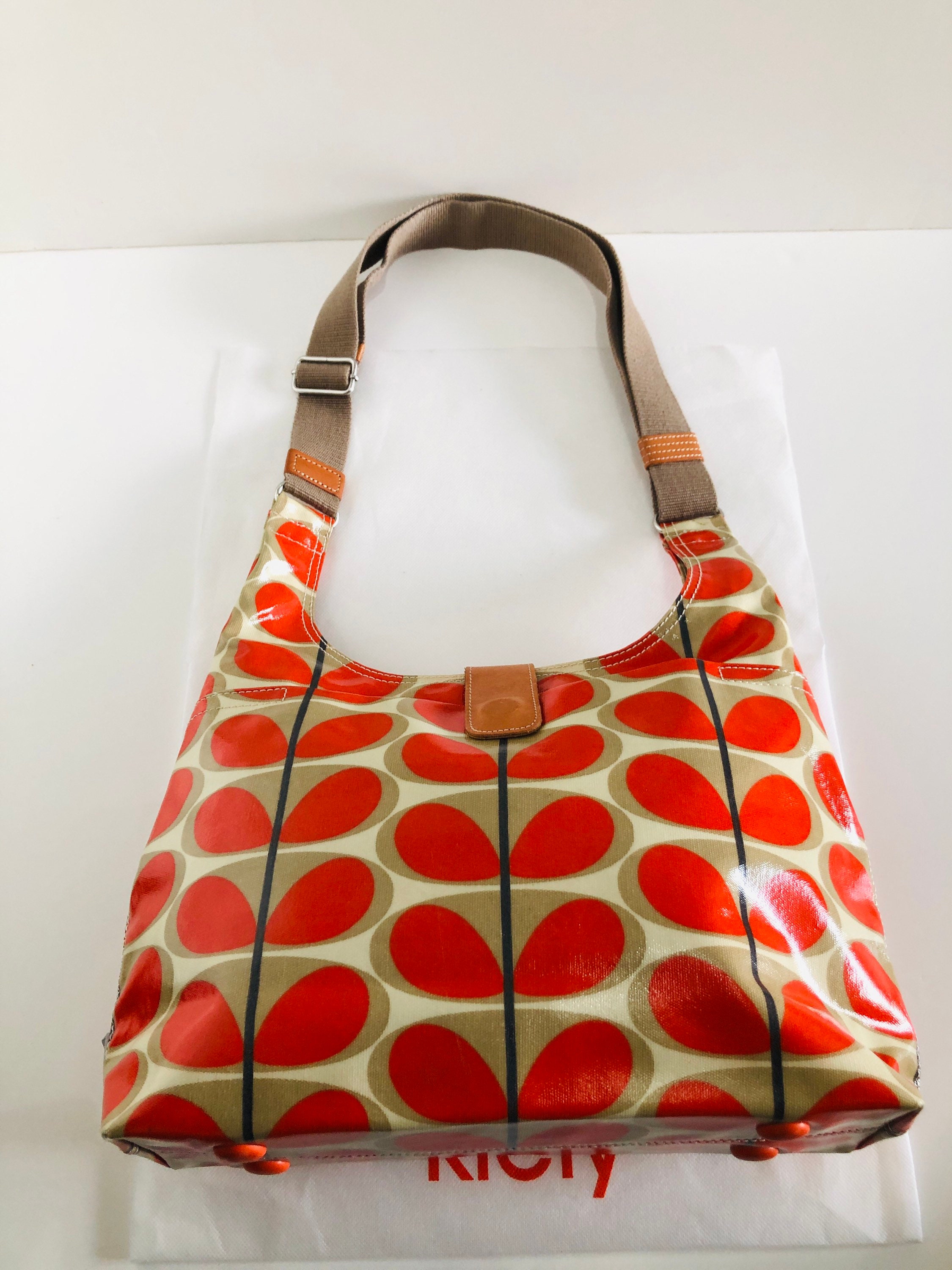 Orla Kiely Rare Laminate Flower Stem Print Classic Orange Red Brown Zip