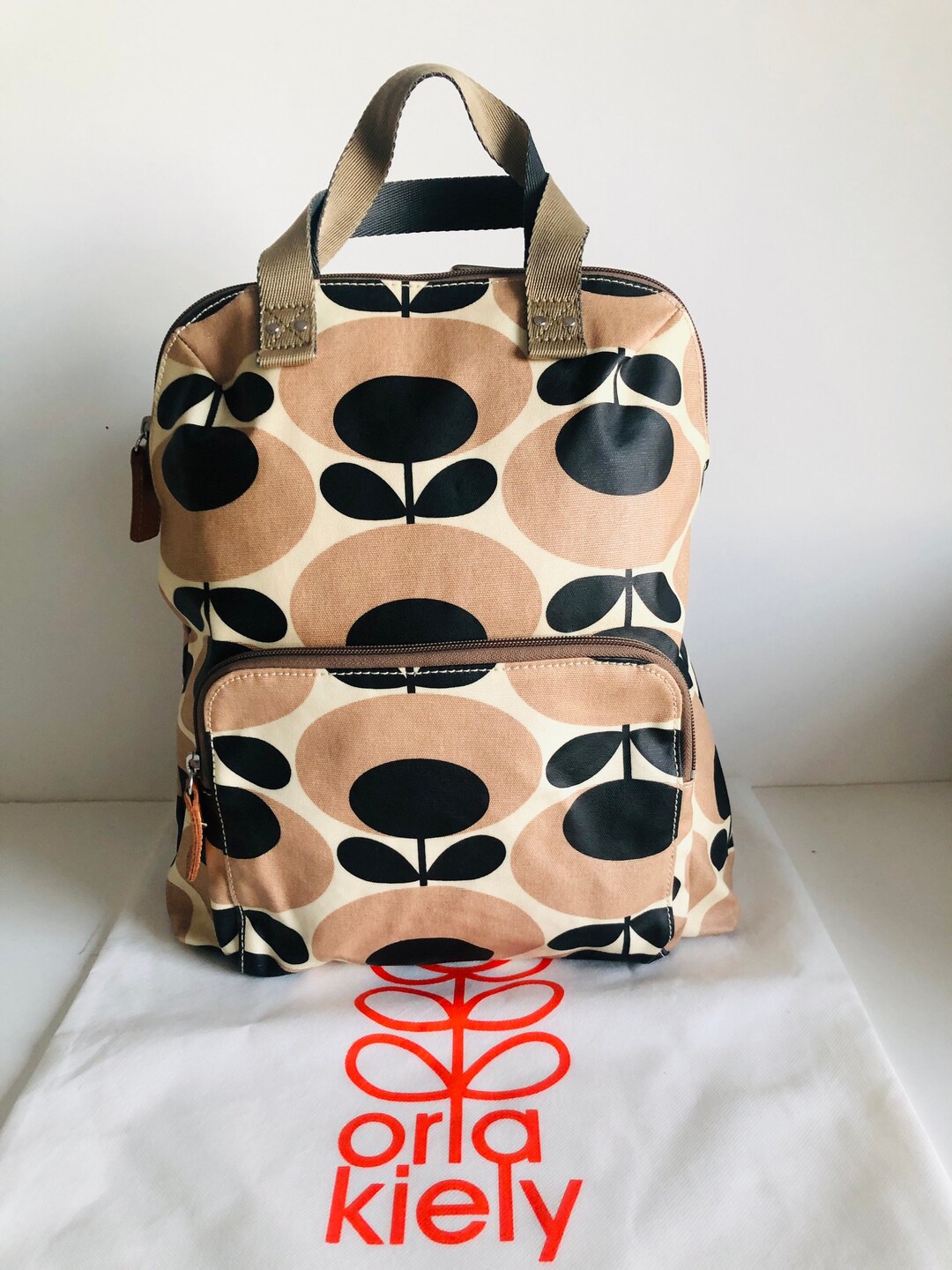 Orla Kiely Rare Cream Black White Oval Bestie Backpack Tote Bagfree