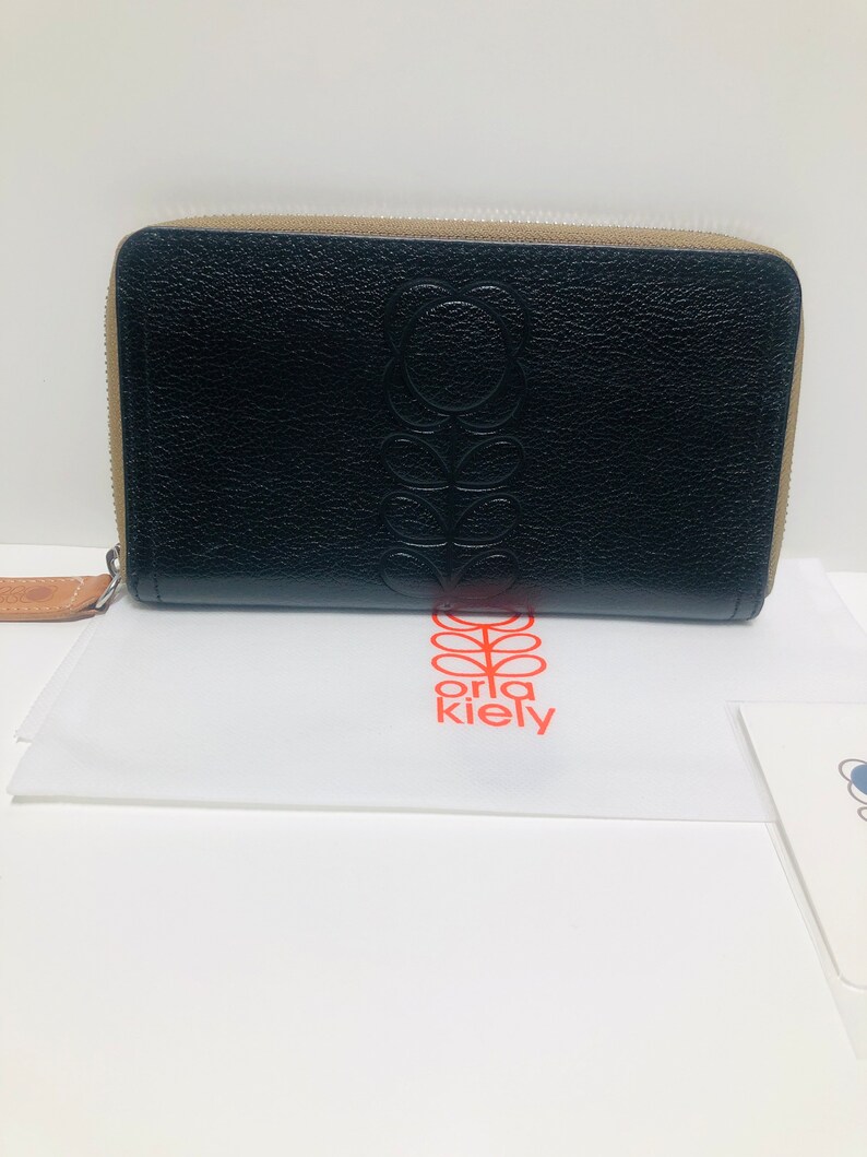 Orla Kiely Black Flower Embossed Leather Big Zip Wallet Pursenot Dress