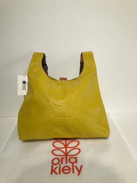 Orla Kiely Rare Yellow Flower Textured Leather Midi Shoulder