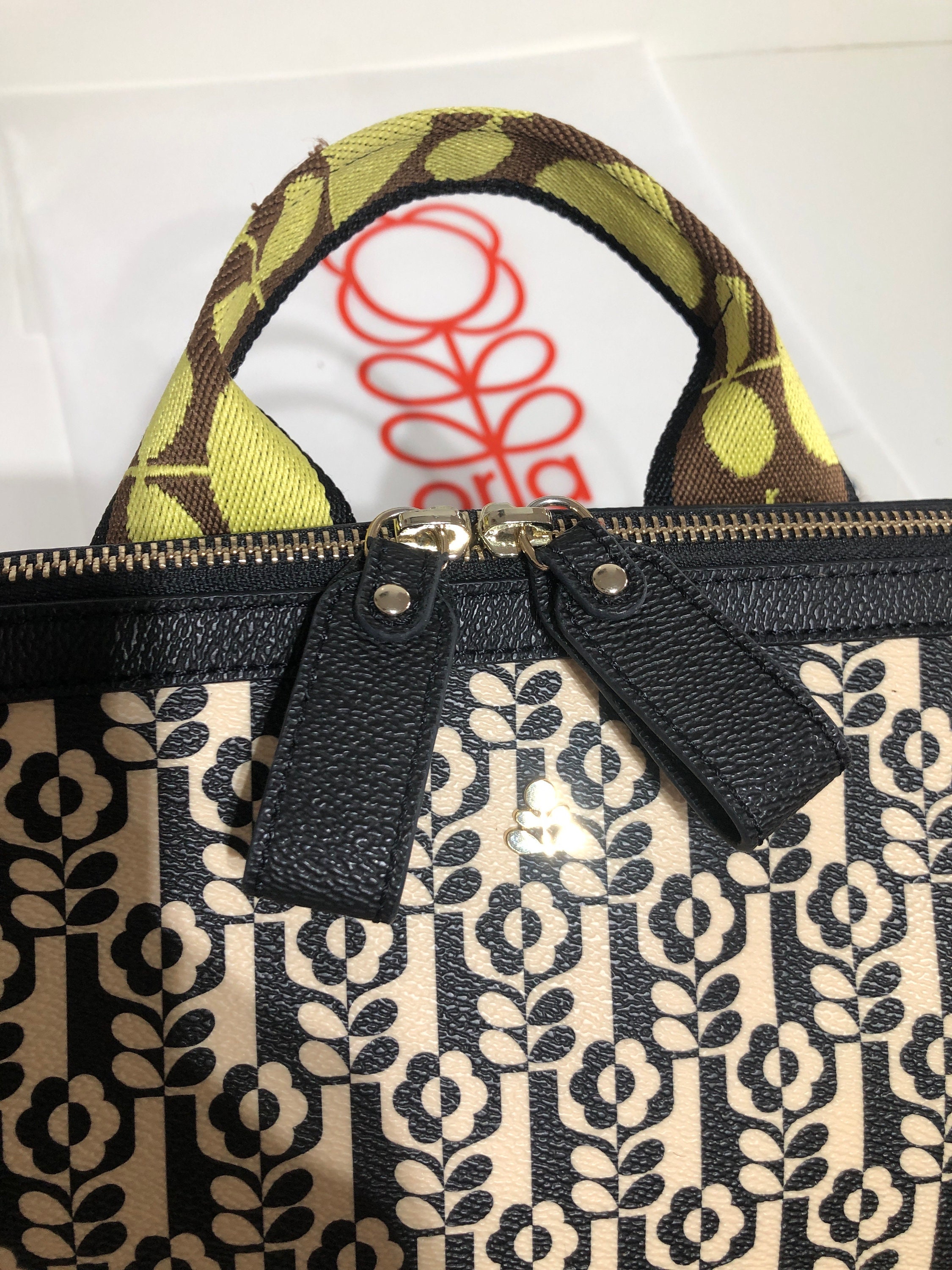 Orla Kiely Rare Tennison Barcloth Black Beige Backpack Handbag