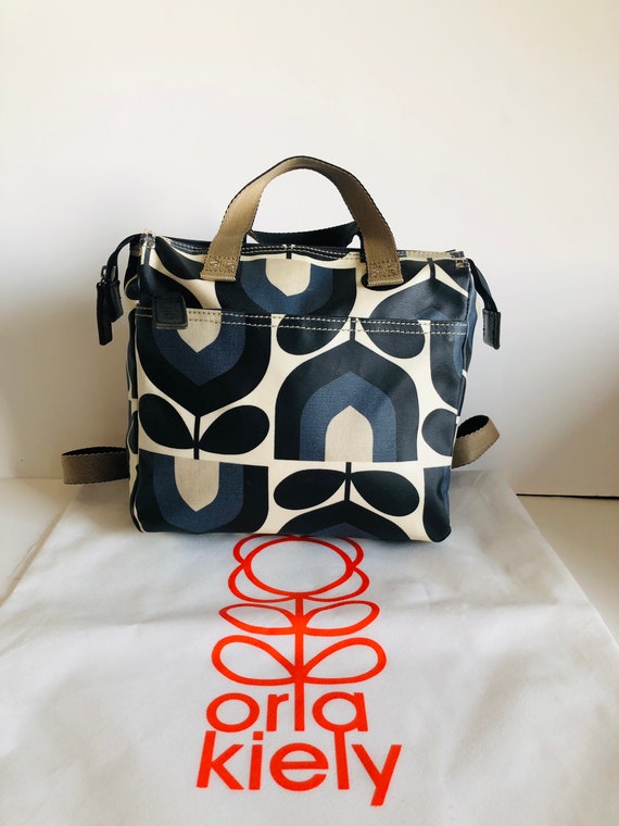 Orla Kiely Rare Tulip Blue White Small Buddy Backpack Handbag Tote