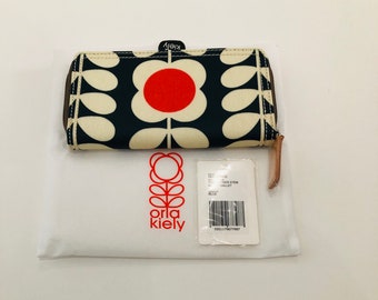 Orla Kiely Rare Blue White Red Tall Flower Big Zip Wallet Purse/Free Worldwide Shipping|Not Tote Bag Dress Backpack Shoulder Midi Sling Bag