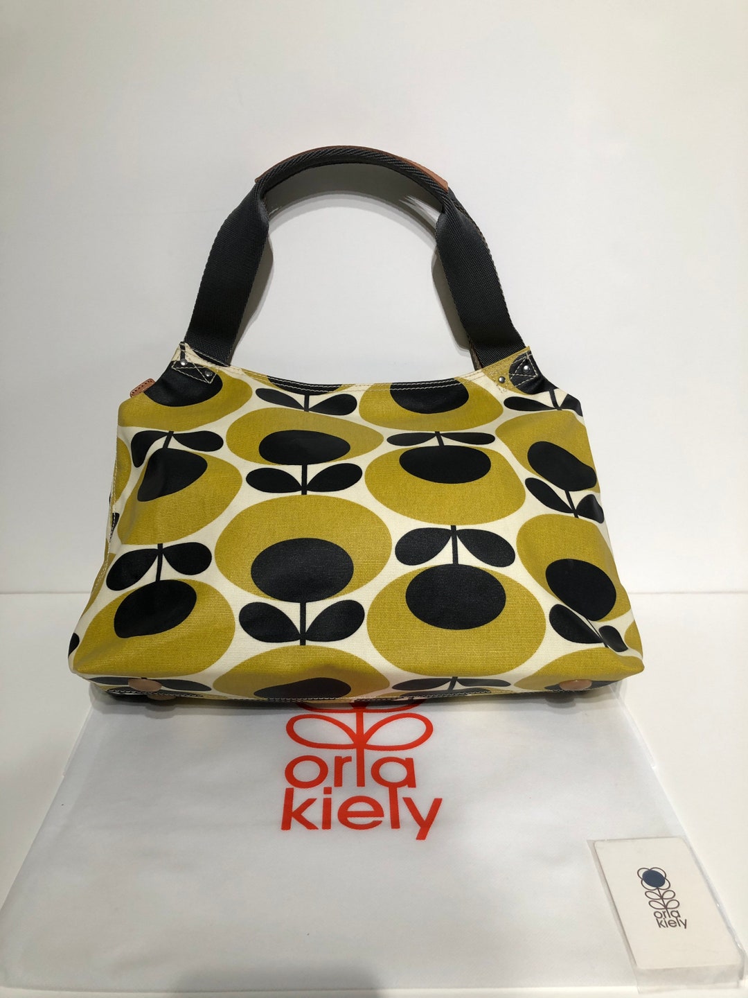 Orla Kiely Rare Mustard Yellow Classic Zip Shoulder Bagfree Worldwide