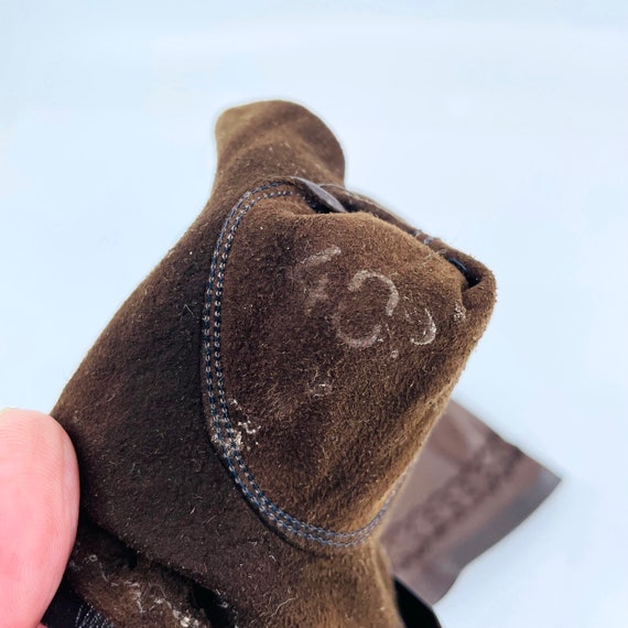 Wrist Length Brown Kid Leather Gloves Vintage FRE… - image 4
