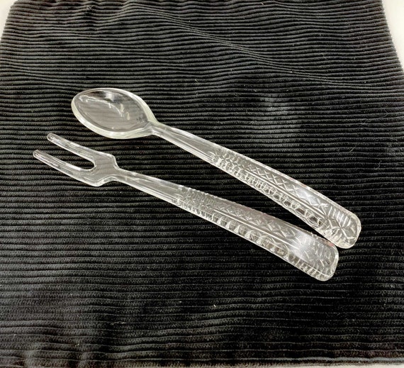 Glass Serving Spoon Fork Set Vintage FREE SHIPPING Etsy Australia
