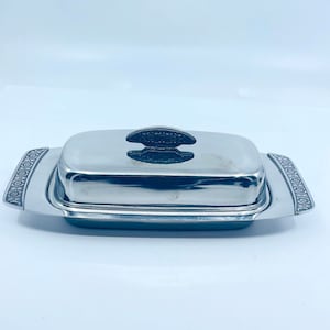 Covered Butter Dish Flower Motif Vintage Stainless Steel Japan FREE SHIPPING