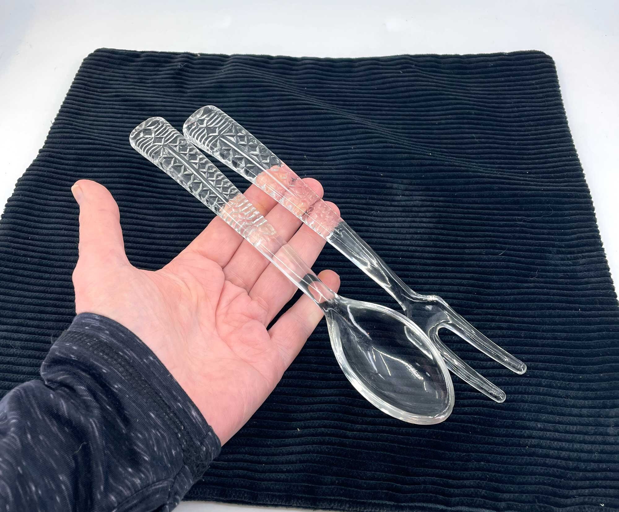 Glass Serving Spoon Fork Set Vintage FREE SHIPPING Etsy Australia