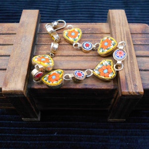 Gold Tone Micro Mosaic Bracelet Vintage FREE SHIPPING