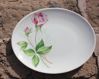 Large OVAL SERVING PLATTER Scattered with Pink Roses and Buds