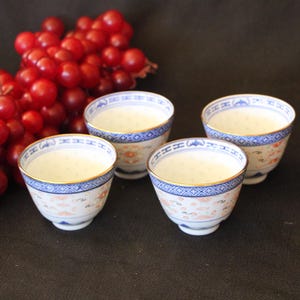 Vintage - Jingdezhen, China - Set of Four ( 4 ) Sake Cups - 2 7/8 x 2 1/8" - Very Good Condition