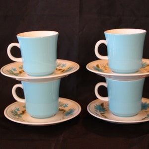 1970&#39;s Vintage Mikasa Cera Stone GIGI Set of Four ( 4 ) Cups and Saucers 3.25&quot; Tall Cup  in Good to Very Good Condition