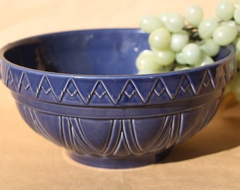 Vintage - OVER & BACK - Blue Pottery Mixing Bowl - Made in Portugal - 9.5 x 4.25" - Good Condition