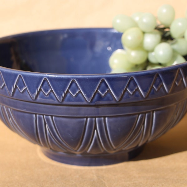 Vintage - OVER & BACK - Blue Pottery Mixing Bowl - Made in Portugal - 9.5 x 4.25" - Good Condition