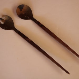 1960&#39;s Mid Century Vintage - CHOICE - Wood and Stainless Steel or HACKMAN Lion - SALAD Servers Very Good Condition