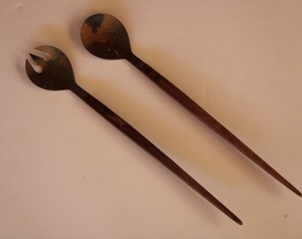 1960's Mid Century Vintage - CHOICE - Wood and Stainless Steel or HACKMAN Lion - SALAD Servers Very Good Condition