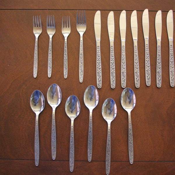 1960's - 1970's Vintage - Unknown Korea - Stainless Steel Flatware - LUXURY - Lot of 18 Pieces - Good Condition