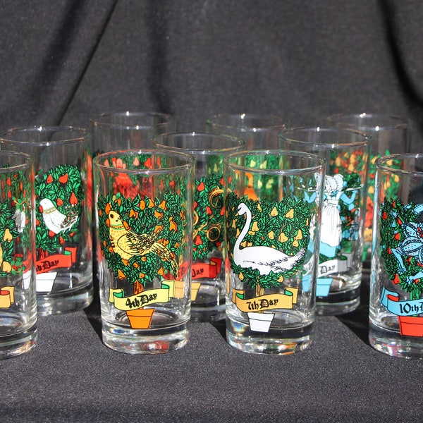 1970's Vintage  Taylor Smith and Taylor  TST  12 Days of Christmas 10 oz glasses  5 1/4 inches tall  SOLD INDIVIDUALLY in Very Good Cond