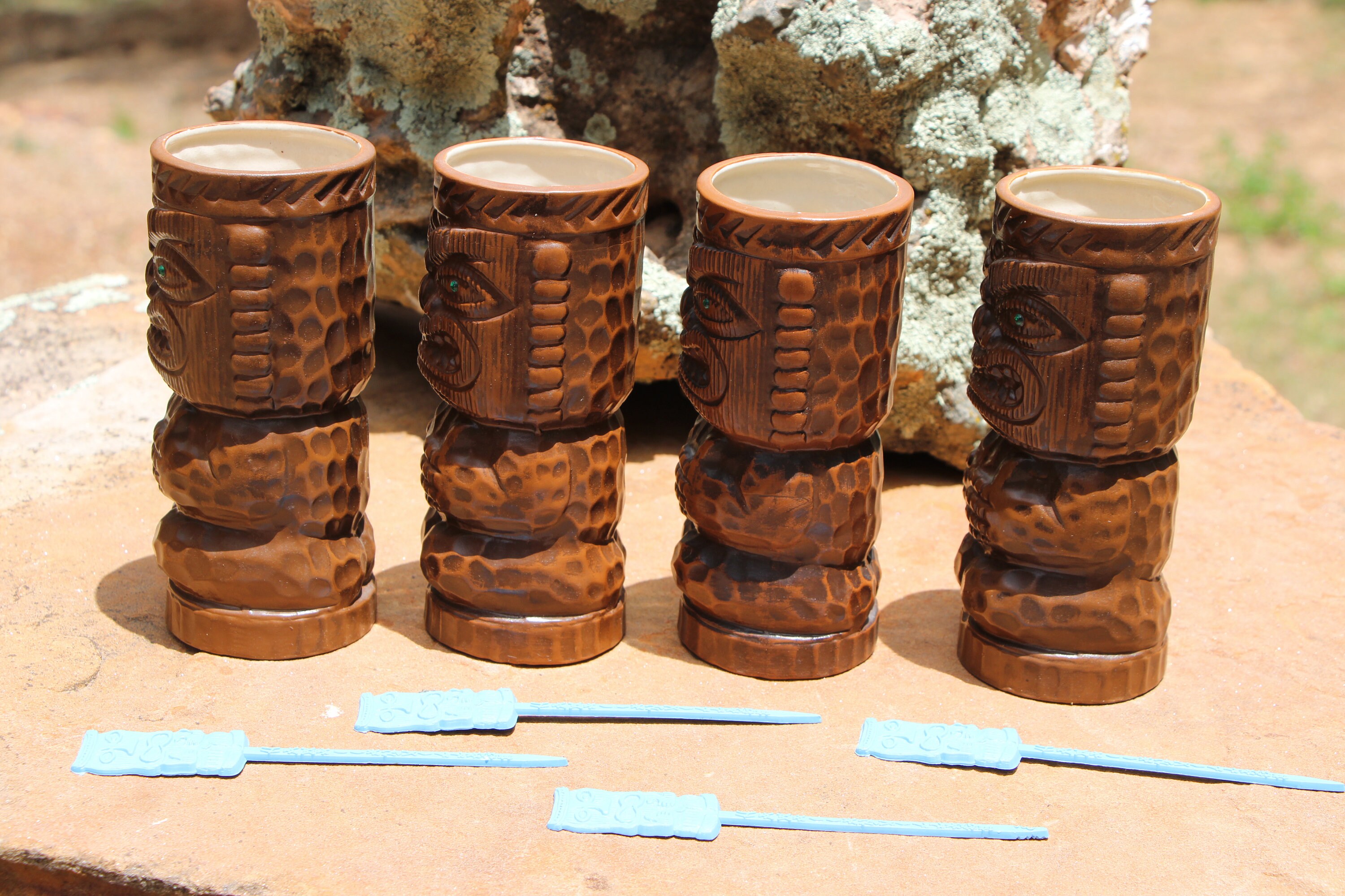 懐古庵 鷲尾　3点セット Vintage - ORCHIDS of HAWAII - Made in Japan - Tiki Mugs