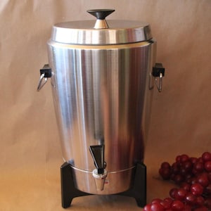 1968 Vintage - WEST BEND - Party Perk - 30 Cup Coffee Percolator / Urn - # 17210 - Stainless Steel - Complete - WORKS - Good Condition
