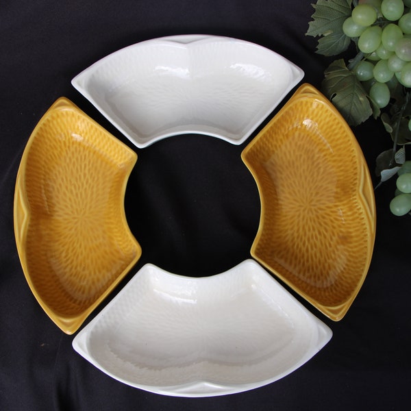 Mid Century Vintage  Maurice of California  Lazy Susan Dishes - Harvest Gold and White Set of 4  9 1/2 inches in Good Condition