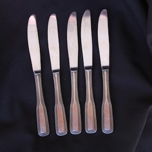 WMF Flatware - WMF81 Stainless Steel Table Knives - Beaded Fiddle Handle, Lot of 5