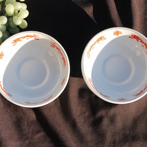 Vintage - Great China - Restaurant Ware - RED DRAGONS - Pair of  ( 2 ) Noodle Bowls - 6 7/8 inches - Good Condition