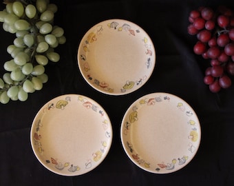 1954 Vintage Franciscan WOODLORE aka Mushrooms set of FOUR ( 4 ) or Three ( 3 ) Bread and Butter / Cake Plates 6 1/2" in Very Good Condition