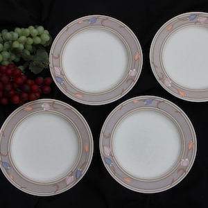 Vintage Mikasa Meadow Sun Dinner Plates - Set of 4, Pastel Tulips