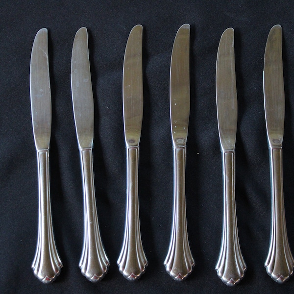 1988 - 2004 Vintage - Oneida - BANCROFT - Stainless Steel Flatware - Lot of 6 Table Knives - Good Condition