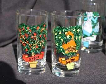 1970&#39;s Vintage  Taylor Smith and Taylor  TST  12 Days of Christmas 10 oz glasses  5 1/4 inches tall  SOLD INDIVIDUALLY in Very Good Cond