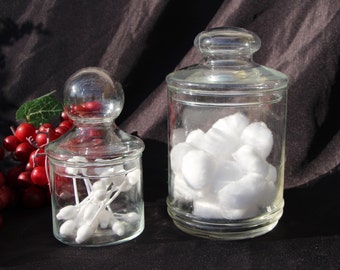 1970's Vintage - Glass Apothecary / Candy Jars - PAIR - both with Bubble Lids, 7 x 4.5" & 6 x 3.5" both Very Good Condition